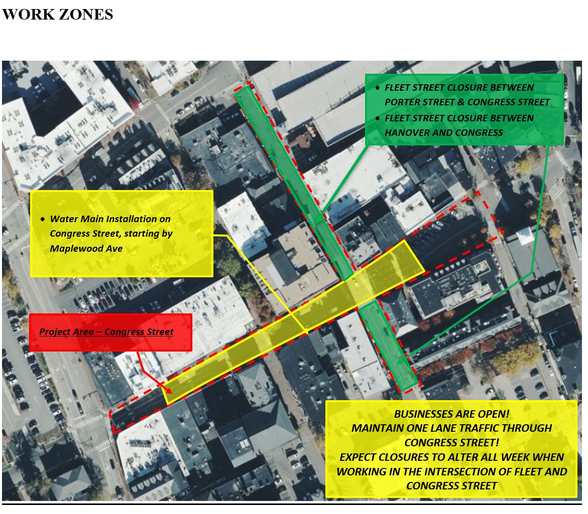 Congress Street Project work zone, Apr 27-May 1