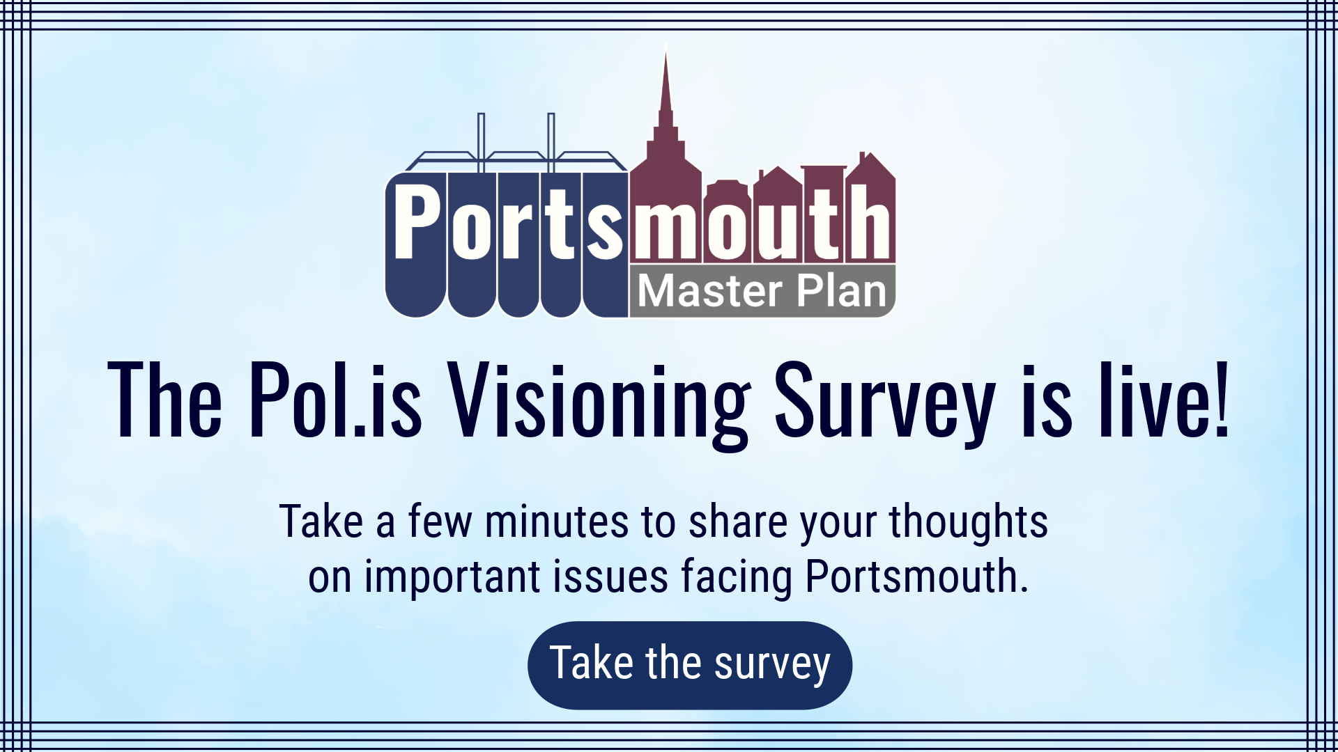 Graphic image with text, The Pol.is Survey is Live! Take the survey