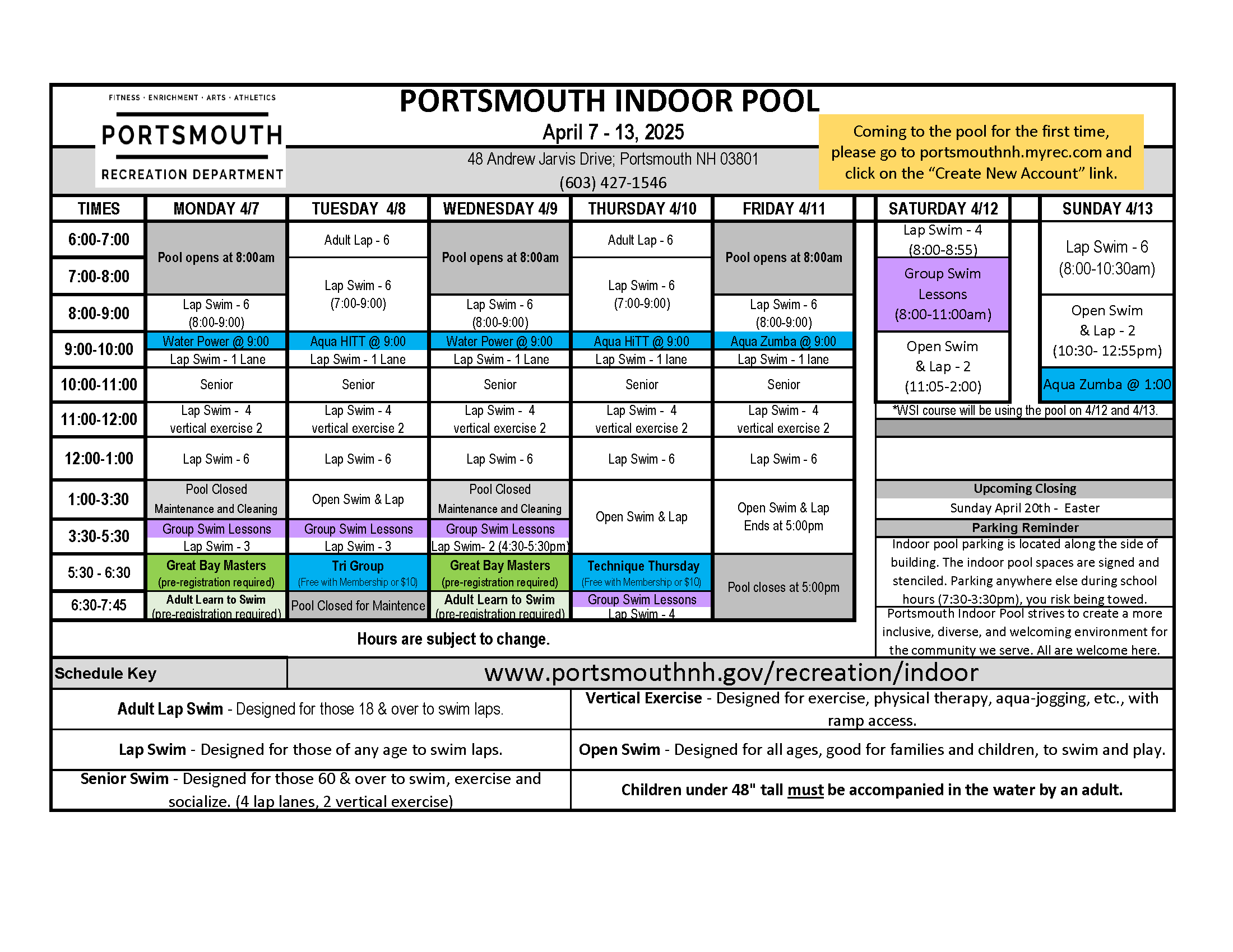 pool schedule