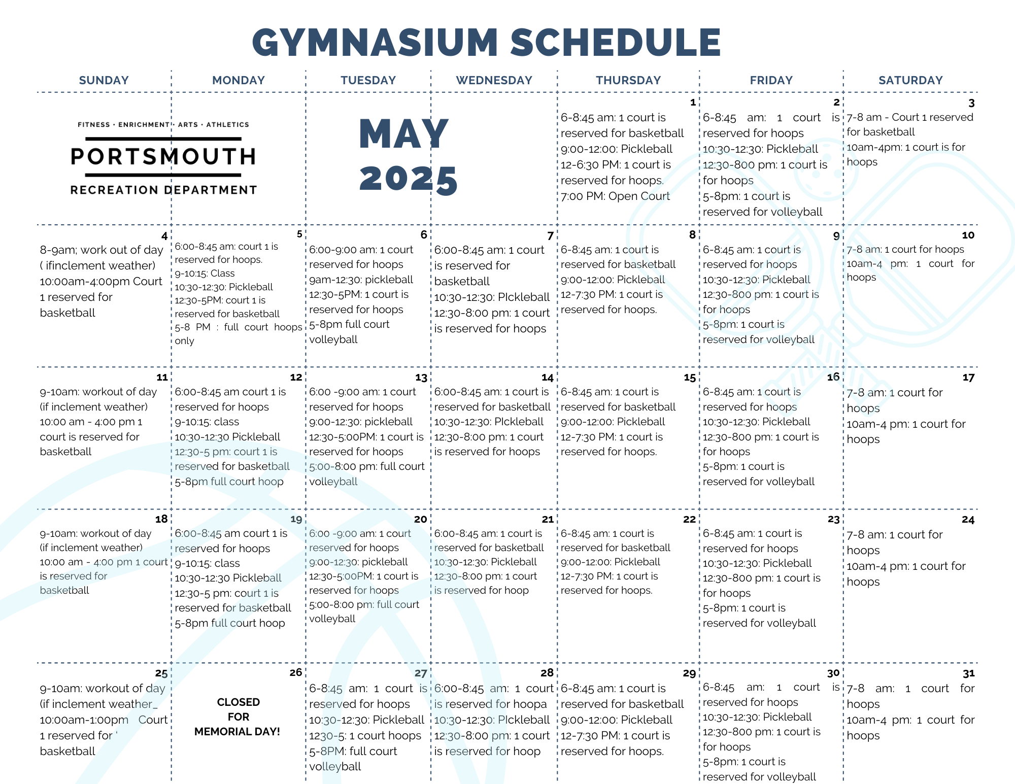 Spin open gym schedule