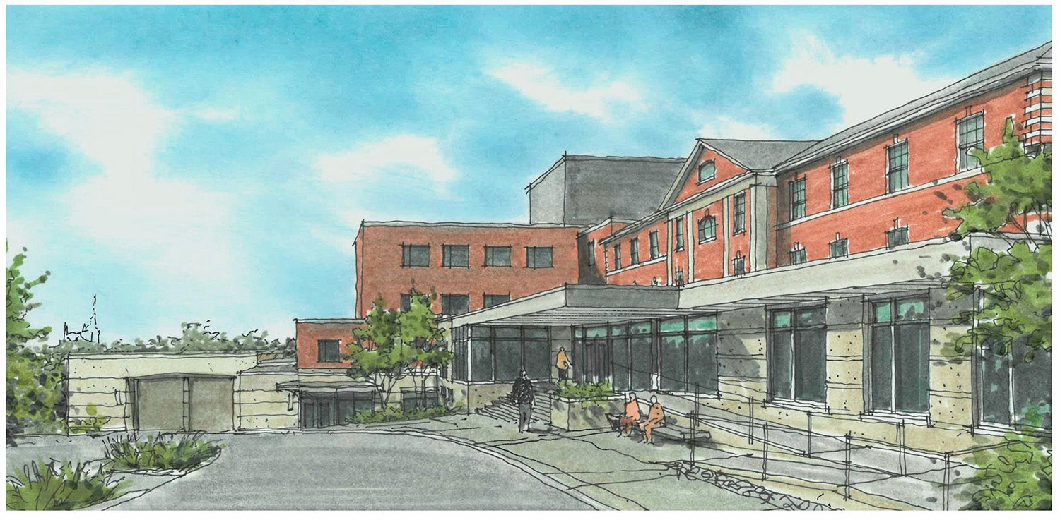 Conceptual sketch of the exterior of the Municipal Building with proposed renovations