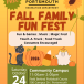 Fall Family Fun Fest Flyer with information on the event and graphics of pumpkins, black cat candy and a ghost