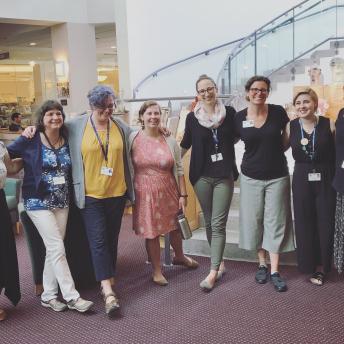 Line of library staff members in lobby