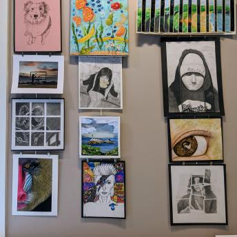 Student art in the Levenson Room