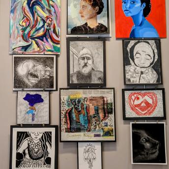 Student art in the Levenson Room