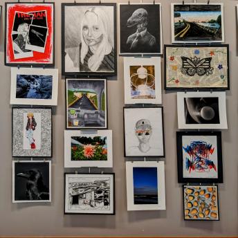 Student art in the Levenson Room