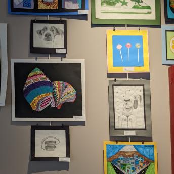 Student art in the Levenson Room