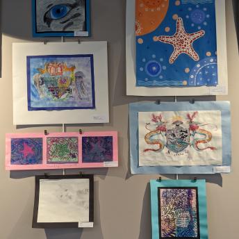 Student art in the Levenson Room