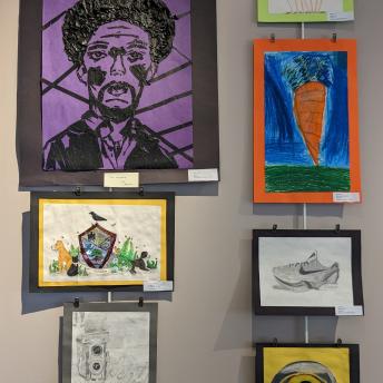 Student art in the Levenson Room