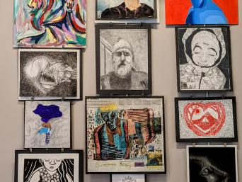 Student art in the Levenson Room
