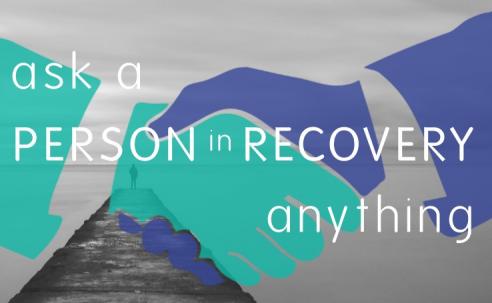 Two Hands Shaking with Title Ask A Person in Recovery Anything