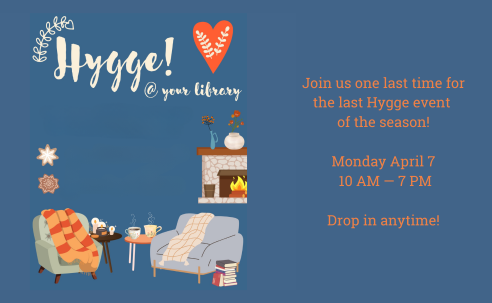 Comfy chair fireplace and blankets Hygge April 7 10 AM to 7 PM