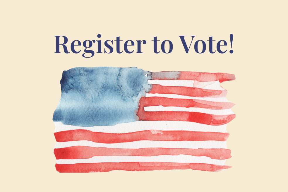 Register to Vote Flyer wth american flag in watercolor