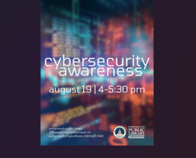 Cybersecurity awareness flyer with blue,red and yellow background