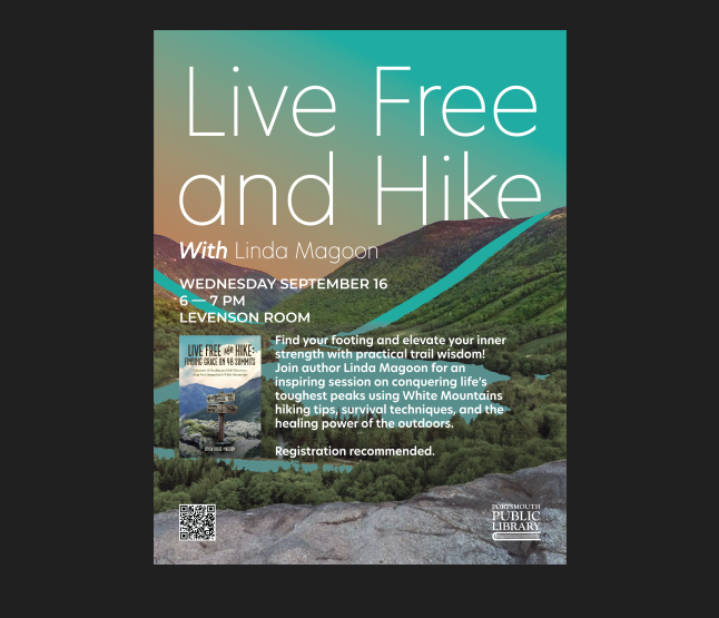 Poster with a mountain and a lake in the background 