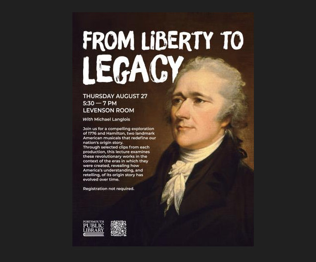 Flyer with picture of 1700s man with Grey hair, wearing black coat and white scarf