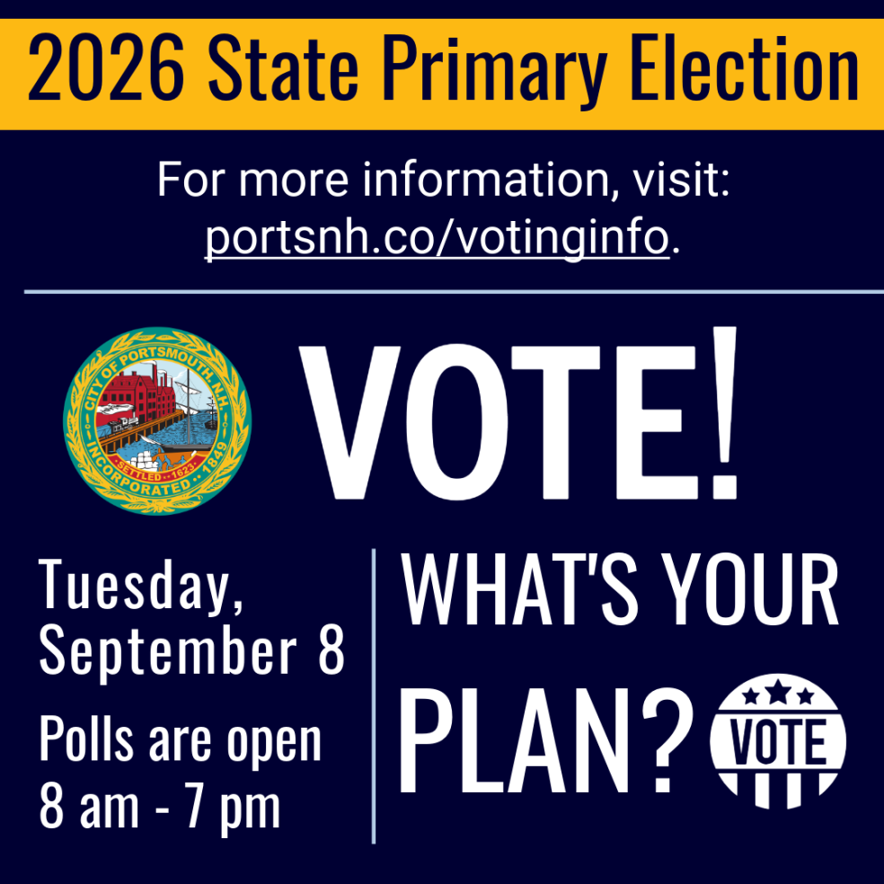 Graphic with eggplant colored background and white text that encourages voting with poll hours and a link for more information. 