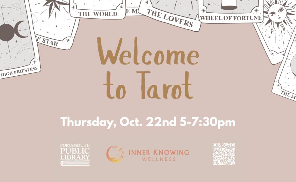 Poster with light pink background, tarot cards