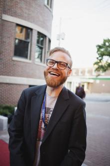 Monte smiling on Chestnut Street.