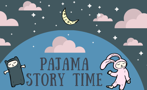 Moon stars and stuffed animals, pajama story time