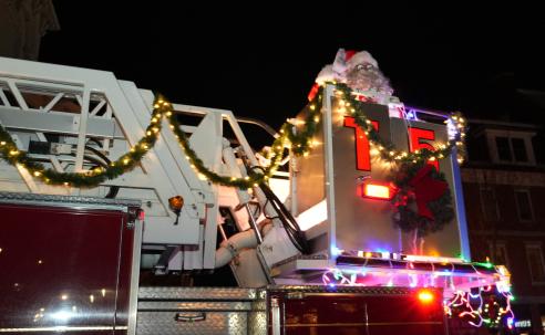 Santa riding a Portsmouth NH fire truck.
