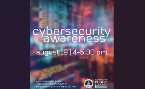 Cybersecurity awareness flyer with blue,red and yellow background