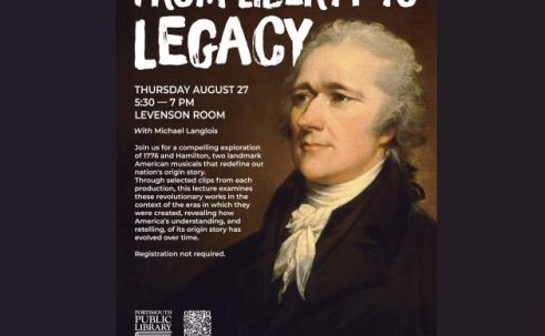 Flyer with picture of 1700s man with Grey hair, wearing black coat and white scarf