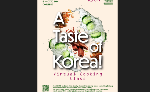 Poster with beef, fish and cucumber thrown in the air