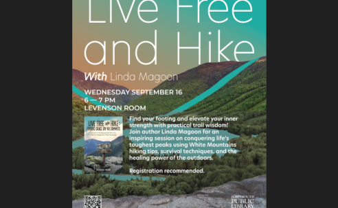 Poster with a mountain and a lake in the background 