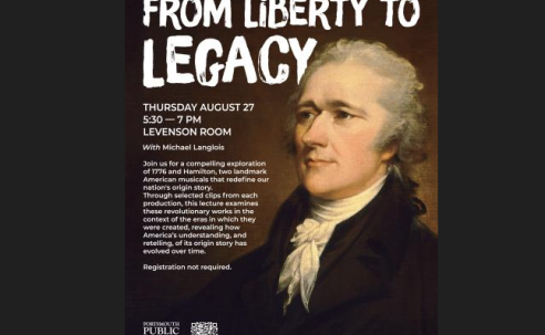 Flyer with picture of 1700s man with Grey hair, wearing black coat and white scarf