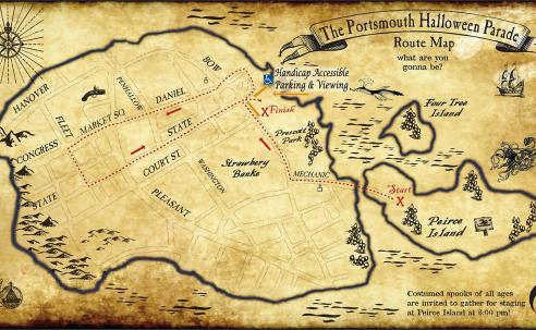 an image of the route for the Halloween Parade made to look like an old pirate map